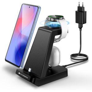 Cloudds-3 En 1 Station Recharge Pour Samsung,Chargeur Pour A16/A15/A05s/A25/S24 Série,Chargeur Sans Fil Pour Galaxy Watch 7/6/5 Pro,Support Charge Pour Galaxy Buds Et Appareils Avec Prises Type-C - Neuf