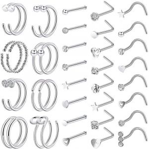 Lot De 40 Piercings En Acrylique Flexibles Pour Le Corps, Clip Pour Les Lèvres, Les Oreilles, Le Nez, Le Septum, Les Sourcils, La Langue, Le Fer À Cheval, Barre Industrielle En Plastique - Neuf