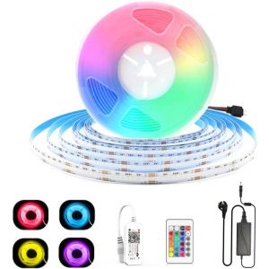 10m Wifi Cob Rgb Ruban Led 24v Dimmable Cob Rgb Led Bande Avec Télécommande Et Alimentation, 576leds/M, Contrôle App, Changement De Couleur, Pour Chambre Cuisine, Compatible Avec Alexa, Google Home - Neuf