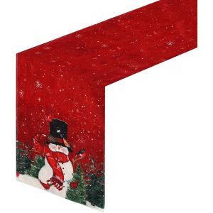 Nappe De No&euml;l - Bonhomme De Neige Rouge, 33 X 180 Cm, Nappe Rectangulaire Lavable Et Antitache, Id&eacute;ale Pour Les Pique-Niques, Les F&ecirc;tes De No&euml;l Et La D&eacute;coration De Table. - Neuf