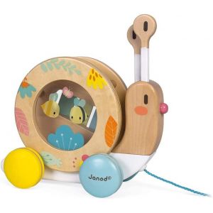 Eryi-- Escargot En Bois À Promener Pure - Jouet En Bois Avec Xylophone Et Tambourin - Peinture À L'eau - Jouet Éducatif D'éveil Musical 1er Ge - Dès 1 An, J05159, Multicolore, Taille Unique - Neuf