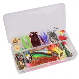 Kit De Leurres De Peche Durables A Paillettes, 114 Pieces, Appats Souples Avec Boite D'accessoires Pour Pecheurs - Neuf