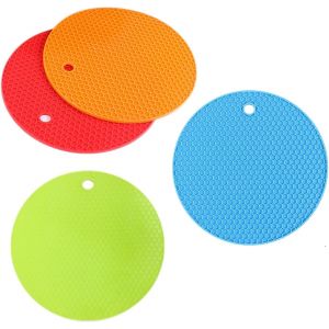 Kalanka-Lot De 4 Dessous De Plat En Silicone, Tapis De Table En Nid D'abeille En Silicone Rond Résistant À La Chaleur, Dessous De Plats Silicone Ronde Pour Cuisine Et Salle À Manger - Neuf
