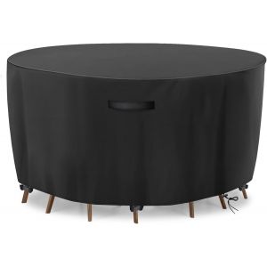 LETNERNY-Housse De Table Ronde Imperm¿¿able En Tissu Oxford Avec Boucle De Poign¿¿e Et Cordon De Serrage Pour Meubles De Jardin - Housse Ronde Coupe-Vent Et Anti-Uv (Diam¿¿tre 190 X 80 Cm, Noir) - Neuf