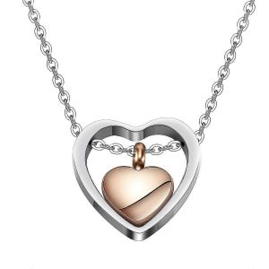 Double Coeur Rose Or Crémation Urne Collier Pendentif Entonnoir Remplissage Kit Souvenir Memorial Cendres - Neuf