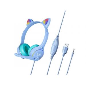 Casque De Jeu Filaire À Oreilles De Chat Avec Lumières Led, Réglable, Compatible Ps5, Pc, Xbox, Mobile, Bleu - Neuf