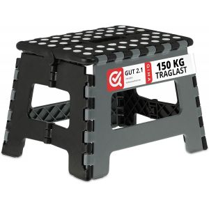 SJZG-Tabouret Pliant, Escabeau &Agrave; Une Marche Avec Poign&eacute;e, Jusqu&iquest;&Agrave; 120 Kg, Plastique, 22,5 X 32 X 25 Cm, Gris/Noir - Neuf