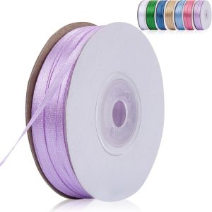 Ruban Violet 3 Mm X 91 M - Ruban De Satin Violet - En Polyester - Pour Travaux Manuels, Emballage Cadeau, Anniversaire, Bricolage - Neuf