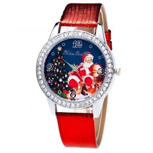 Zhoulianfa Montre Bracelet &Agrave; Bracelet Pu De No&euml;l Mignon De No&euml;l (Rouge) - Neuf
