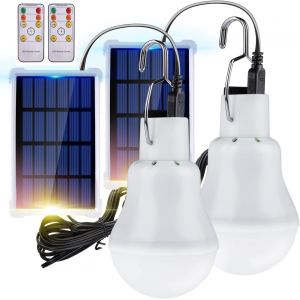 2 X Lampe Solaire Portable Avec Télécommande Et Capteur De Lumière Intégré,Led Lampe Urgence Solaire Ampoule À Crochet Lanterne Camping Puissante Lumiere Éclairage Avec Panneau Sol[Amp744249] - Neuf