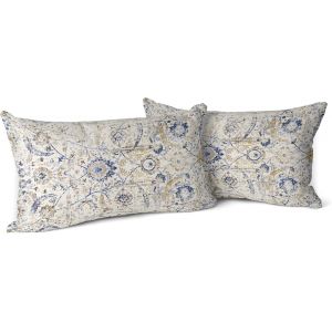 Eryi-Bohème Fleur Coussin Housse 12x20 Pouces Set De 2 Pièces Bohème Vintage Fleur Housse De Coussin Velours Double Face Impression Décorative Taie (Ivoire) - Neuf