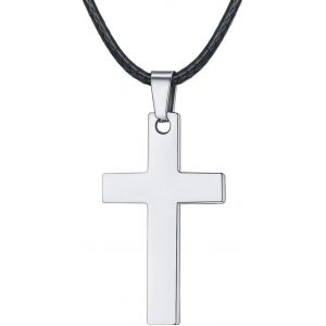 Tianyi-Collier Croix Pendentif Personnalisé Avec Collier Cuir Corde Tressé 2mm 22-26U201d(55/60/65cm) Croix Chretienne Acier/Noir/Bleu/Rose Or/Or 18k Bijoux Religieux Pour Homme Femme Cadeau Baptême - Neuf