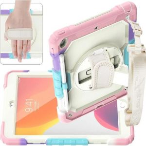 Étui Pour Ipad 9/8/7 (10e Génération) 2 Pouces Avec Stylet Universel (Non Rechargeable), Protection Robuste, Protection D'écran, Dragonne/Épaule, Béquille Rotative, Rose, Résistant Aux Chocs, À L'abrasion Et Aux Chutes. - Neuf