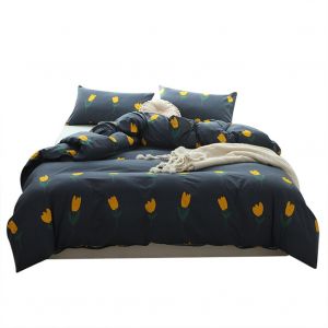 Hjlian Parure De Lit En Coton Avec Housse De Couette Et Taie D'oreiller, Motif Floral Jaune Vif (Taille Double) - Neuf