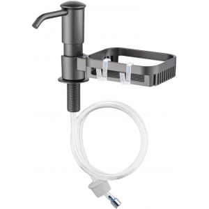 KAL-Distributeur De Savon Intégré Pour Évier De Cuisine Et Étagère De Rangement Avec Tube D'Extension - Distributeur De Savon De Cuisine Noir - Design Anti-Fuite - Pas De Remplissage Nécessaire - Neuf