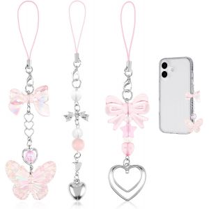Kal-Lot De 3 Pendentifs Esth&eacute;tiques En Forme De Papillon Rose En Forme De Coeur Pour T&eacute;l&eacute;phone Portable, Sac &Agrave; Main, Sac &Agrave; Dos, D&eacute;coration D'appareil Photo, L, Acrylique, Pas De Gemme - Neuf