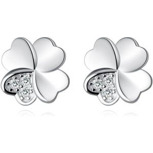 Chenquansarl-Boucles D'oreilles Trèfle En Argent Sterling 925 Massif Pour Femmes Et Filles - Clous D'oreilles En Forme De Feuille Cz - Neuf