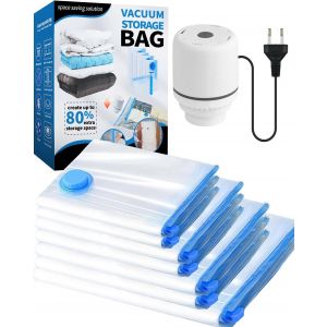 Sac sous Vide Vetement Aspirateur et Pompe &Eacute;lectrique,7 Pi&egrave;ces Sac Rangement Sous Vide Aspirateur-1 Jumbo,2 Grands,2 Moyens,2 Petits Pour V&ecirc;Tements,Couettes,Voyages - Neuf