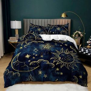 Parure De Lit 3 Pieces 100 % Bambou Naturel Avec Housse De Couette Et Taies D'oreiller, Motif Soleil Et Lune, Avec Fermeture Éclair - Literie Douce Et Fraîche, Parfaite Pour Les So - Neuf