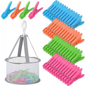 MEVRONISSHOP-48 Pièces Pinces à Linge Multicolores en Plastique, Pince a Linge Solide, Pinces à Linge antidérapantes, Épingles à Linge Clip de Brise-Vent, Pinces Serviette Plage pour vêtements Chauss - Neuf