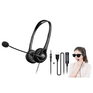 Casque filaire avec microphone pour ordinateur, connexion USB, &eacute;couteurs r&eacute;glables, son st&eacute;r&eacute;o - Neuf