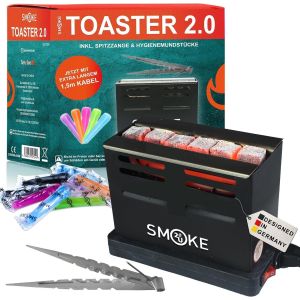 Ulteronixshop-Smoke2u Toaster 2.0 | Allume-charbon &eacute;lectrique 800 W Barbecue &agrave; charbon Four avec syst&egrave;me de chaleur &agrave; trois c&ocirc;t&eacute;s, avec protection de la grille, pince, embouts hygi&eacute;niques, pr&ecirc;t en 6 - Neuf