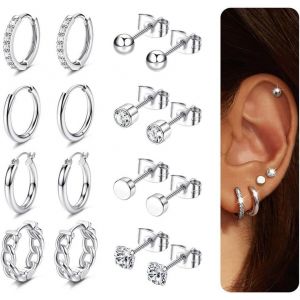 8paires Boucles D'oreilles Femme Boucles D'oreilles Acier Inoxydable Boucles D'oreilles Zirconium Cubique Or 14k, Boucles D'oreilles Huggie Cartilage, Piercing Oreille Multiple[H131] - Neuf