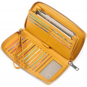 Portefeuille en cuir pour femme, grande capacité, porte-monnaie avec blocage RFID, 17 emplacements pour cartes et porte-chéquier. - Neuf