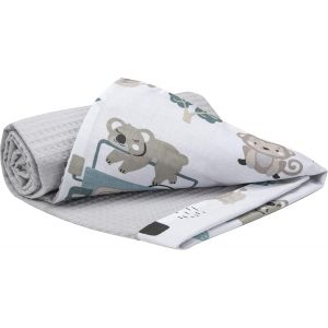 Kalanka-Couverture Bebe Couvertures De Bébé Plaid Enfant Nouveau-Né 100% Coton Pour Cadeau Naissance 75x100cm Multifonctionnel Bilatéral Pour Landaus (Mint Zoo Avec Gaufre Gris) - Neuf