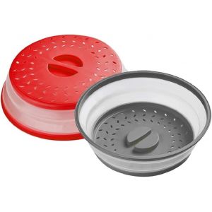 LETNERNY-Couvercle Anti-Éclaboussures Pour Micro-Ondes - Pour Égouttoir À Fruits Et Aliments - Sans Bpa - Passe Au Lave-Vaisselle - 26,7 Cm - Gris Et Rouge - Neuf