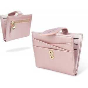 CAUC-Petit Portefeuille, Blocage RFID, Cuir Fin, Poche Avant &agrave; Deux Volets, Portefeuille avec Fermeture &eacute;clair, Porte-Monnaie pour Femme (Rose Brillant) - Neuf