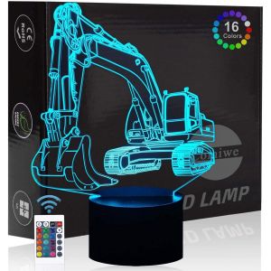Excavatrice 3d Illusion Veilleuse Jouets,D&eacute;cor De Maison Led Lampe De Chevet Table,Tactile & T&eacute;l&eacute;commander 16 Couleurs,Cadeau D'anniversaire De No&euml;l Pour Filles Gar&ccedil;ons Enfants Amis Et Famille - Neuf