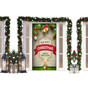 D&eacute;coration de porte de No&euml;l 203x91cm avec ruban adh&eacute;sif double face - Neuf