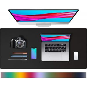 Tapis de bureau, tapis de bureau en cuir PU, tapis de souris, protection de bureau antid&eacute;rapante, tapis de bureau imperm&eacute;able pour le bureau et la maison (91 cm x 43 cm, noir) - Neuf