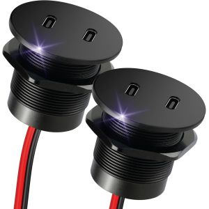 JGD-Prise USB C 12V Chargeur Camping-Car, Tout en Aluminium Double USB C Port PD3.0 20W pour Voiture Bateau Marine Camion Caravane V&eacute;hicule, 2pcs - Neuf