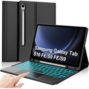 Coque Clavier Pour Samsung Galaxy Tab S9 Fe/S10 Fe 10.9''/S9 11"" Avec Touchpad, Coque Clavier Azerty Fran&ccedil;ais R&eacute;tro&eacute;clair&eacute; Bluetooth Pour Samsung Tab S10 Fe/S9 Fe 10.9""/S9 11"", Noir - Neuf