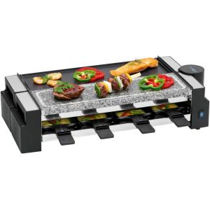 NouvelHorizonstore-RG 3678 Appareil &agrave; raclette 2 en 1, pierre naturelle et plaque en fonte r&eacute;versible, articulation &agrave; 180&deg;, 8 po&ecirc;lons, &eacute;galement utilisable comme raclette pour 4 personnes, rev&ecirc;tement - Neuf
