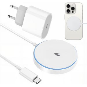 KALANKA-Chargeur Ma-gSafe Induction sans Fil 15W pour i-Phone 16/15/14/13/12 Mini/11, Chargeur sans Fil Rapide avec Adaptateur 20W, Chargeur Magn&eacute;tique i-Phone 15W &iquest; Wireless Charger - Neuf