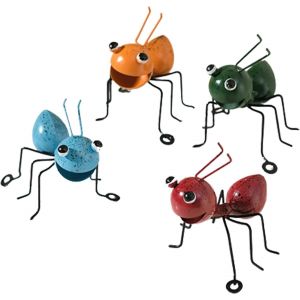 MEVRONISSHOP-Lot de 4 d&eacute;corations de fourmis m&eacute;tal - Sculpture murale - Ornement color&eacute; - Insecte mignon - Pour jardin, pelouse, chambre d'enfant, salle de bain, maison - Neuf