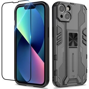 Kal-Coque Pour Iphone 13 Avec Verre Trempé, Outdoor Antichoc De Qualité Militaire Coque Avec Béquille Anti Rayure, Compatible Support De Voiture Magnétique - Neuf