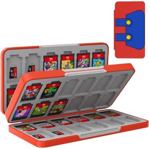 Eryi-Étui Pour Cartes De Jeu Pour Nintendo Switch 2/Switch Oled/Lite, Cartouche De Stockage Portable Avec 48 Emplacements Pour Cartes De Jeu Et 24 Emplacements Pour Cartes Micro Sd, Rouge Bleu - Neuf