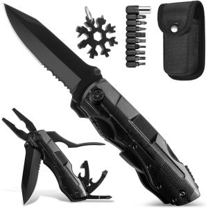 Eryi-15 En 1 Couteau Multifonction, Pliant, Pince Multifonctions, Couteau Suisse De Poche Survie En Acier Inox Comprenant Un 18 En 1 Outil Flocon De Neige Pour Camping, Randonnée, Cadeau Homme - Neuf
