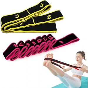 Lot De 2 Bandes Élastiques De Yoga, Ceinture Extensible De Fitness, Bandes D'exercice Latines, Bande D'exercice Réglable Multi-Boucles, Pour Fitness, Danse, Gymnastique (Rose + Jaune) - Neuf