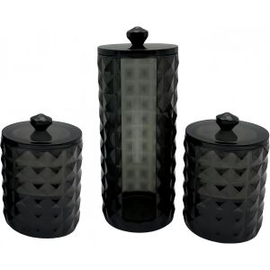 3 Boite Coton Tige en PET &Eacute;cologique - Distributeur Coton Demaquillant Transparent avec Motif Diamant - Rangement Cosm&eacute;tiques, Accessoires et Plus pour Salle de Bain, Bureau (zsw,noir,C) - Neuf