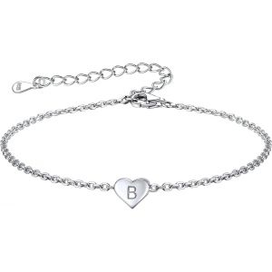 Eryi-Bracelet Femme Coeur Argent 925 Gravé D'initiale, Gourmette Fille Lettre A-Z Réglable 16+5cm Avec Cadeau Boîte - Neuf