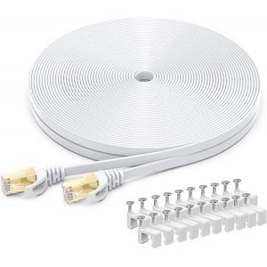 Câble Ethernet Cat 8 8M, Câble Réseau LAN Gigabit RJ45 Plat Haute Vitesse, Cordon de Brassage Internet 40Gbps 2000MHz pour Commutateur,Routeur,Modem,Panneau de Brassage,PC - Neuf