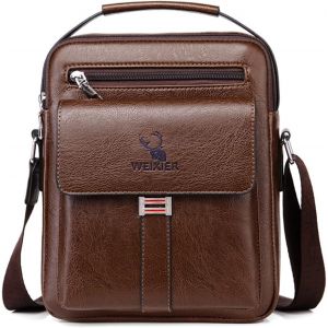 TIANYI-Sacoche Bandoulière Cuir Sacoche Homme Sacs à Bandoulière Vintage Shoulder Bag Business Cartable Besace pour Portable pour Voyage,Randonnée et Travailler(Cuir-Brun Foncé) - Neuf