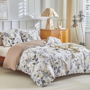 Tzf-Housse De Couette 220x240 Cm Avec 2 Taies D'oreiller 65x65 Cm - Motif De Feuilles D'automne Parure De Lit 220x240 - Ensembles De Housses De Couette En Microfibre Avec Fermetures &Eacute;clair, Kaki - Neuf