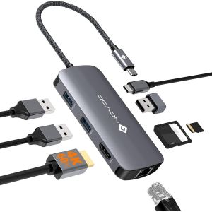 Adaptateur USB C vers HDMI, 8-en-1 Hub USB C vers Ethernet Gigabit, HDMI 4K@60Hz, USB A X 3, 100W PD, SD/TF Multiport Dock pour MacBook Air/Pro, Lenovo, Surface, Galaxy - Neuf