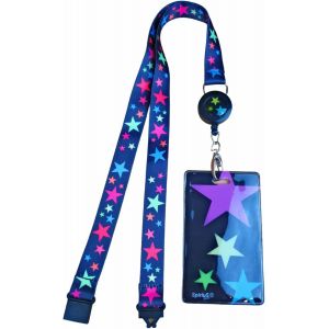 Cordon tour de cou r&eacute;tractable avec fermeture &eacute;clair unique et &eacute;tanche pour badge, laissez-passer, carte d'identit&eacute; (&eacute;toiles arc-en-ciel) - Neuf